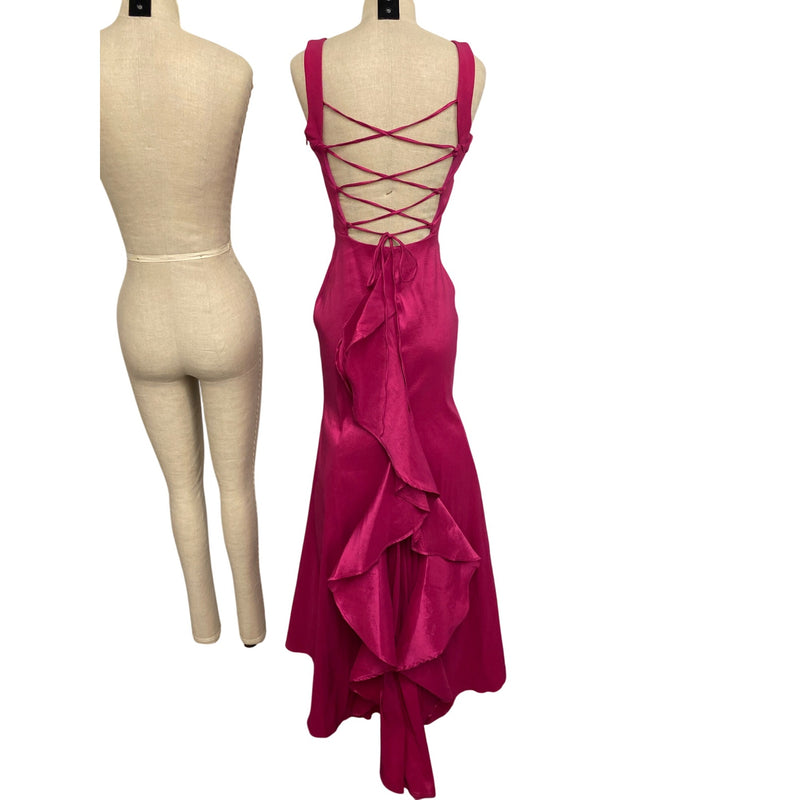 Jump Apparel By Wendye Chalin Fuchsia Satin Mermaid Dress With Back Lace-Up Detail Size 1/2