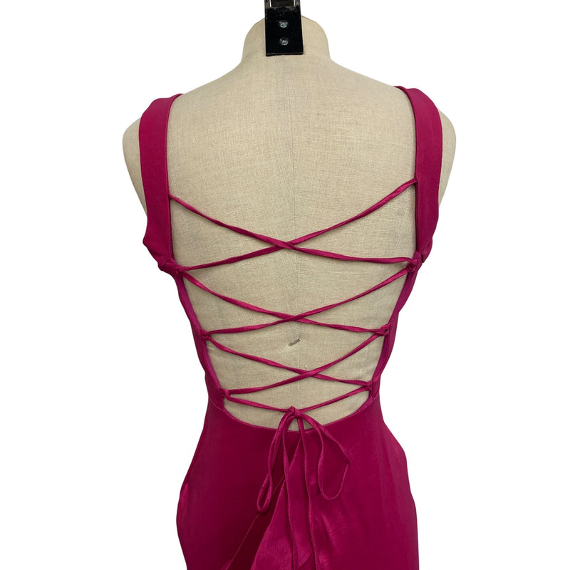 Jump Apparel By Wendye Chalin Fuchsia Satin Mermaid Dress With Back Lace-Up Detail Size 1/2