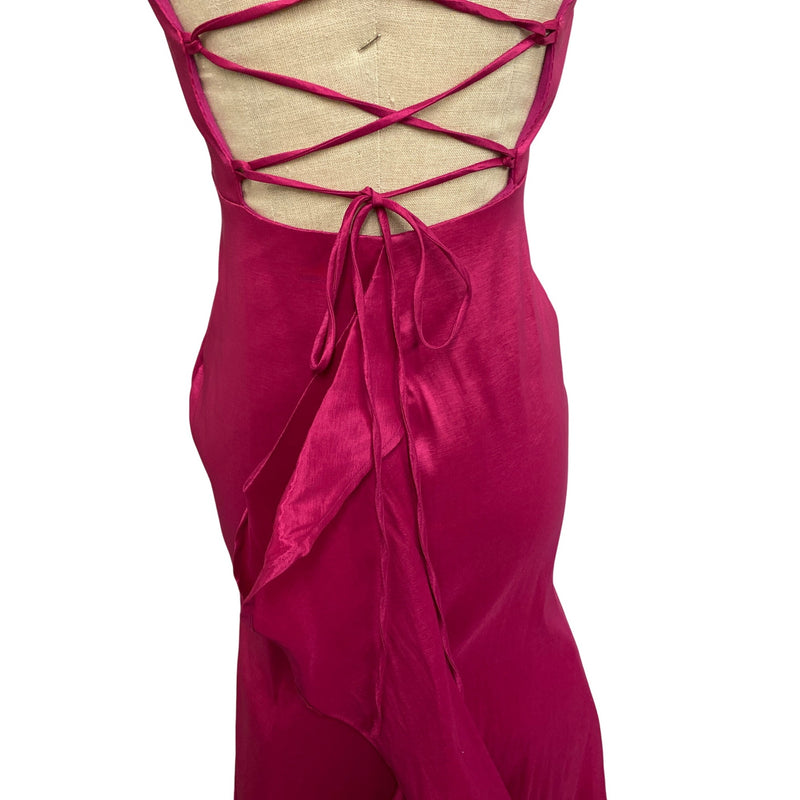 Jump Apparel By Wendye Chalin Fuchsia Satin Mermaid Dress With Back Lace-Up Detail Size 1/2