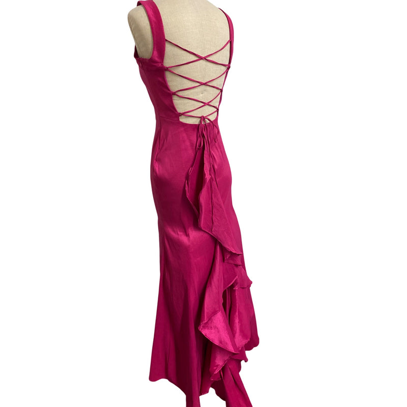 Jump Apparel By Wendye Chalin Fuchsia Satin Mermaid Dress With Back Lace-Up Detail Size 1/2