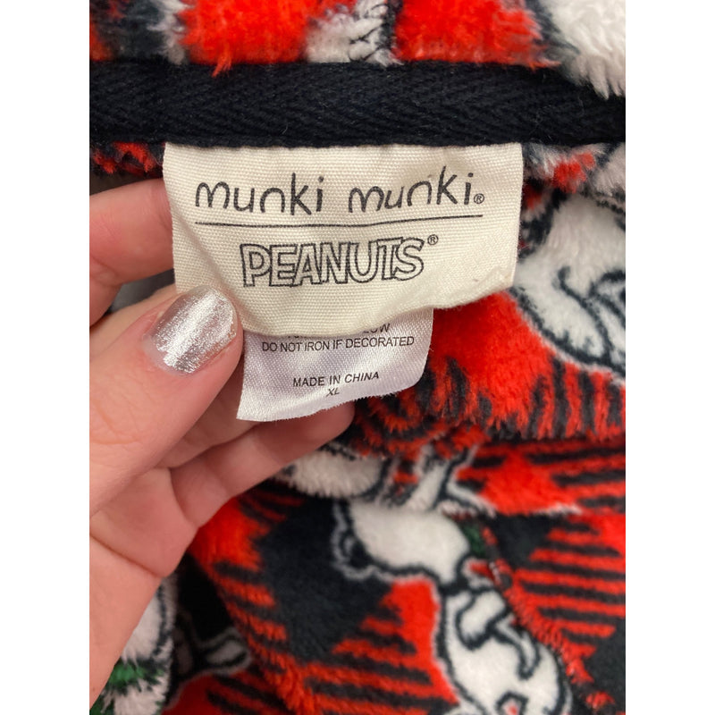 LUXBOHEME Handmade Munki Munki Peanuts Snoopy 2-Piece Upcycled Hoodie Skirt Set Red Black Plaid, Fundraiser for Sustainable Fashion Program