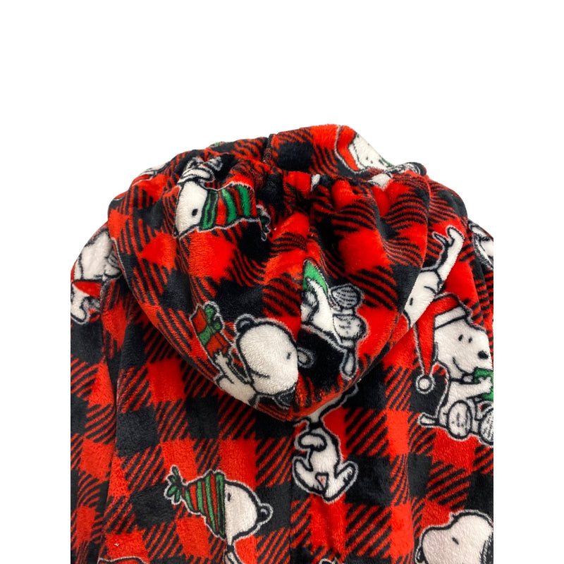 LUXBOHEME Handmade Munki Munki Peanuts Snoopy 2-Piece Upcycled Hoodie Skirt Set Red Black Plaid, Fundraiser for Sustainable Fashion Program