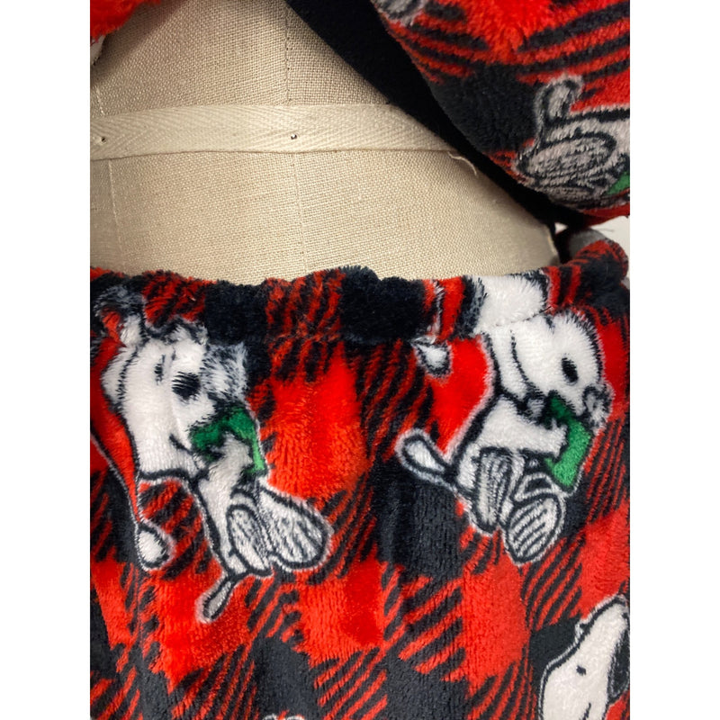 LUXBOHEME Handmade Munki Munki Peanuts Snoopy 2-Piece Upcycled Hoodie Skirt Set Red Black Plaid, Fundraiser for Sustainable Fashion Program