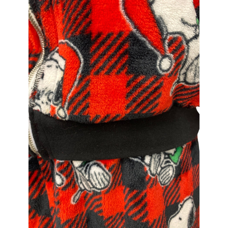 LUXBOHEME Handmade Munki Munki Peanuts Snoopy 2-Piece Upcycled Hoodie Skirt Set Red Black Plaid, Fundraiser for Sustainable Fashion Program