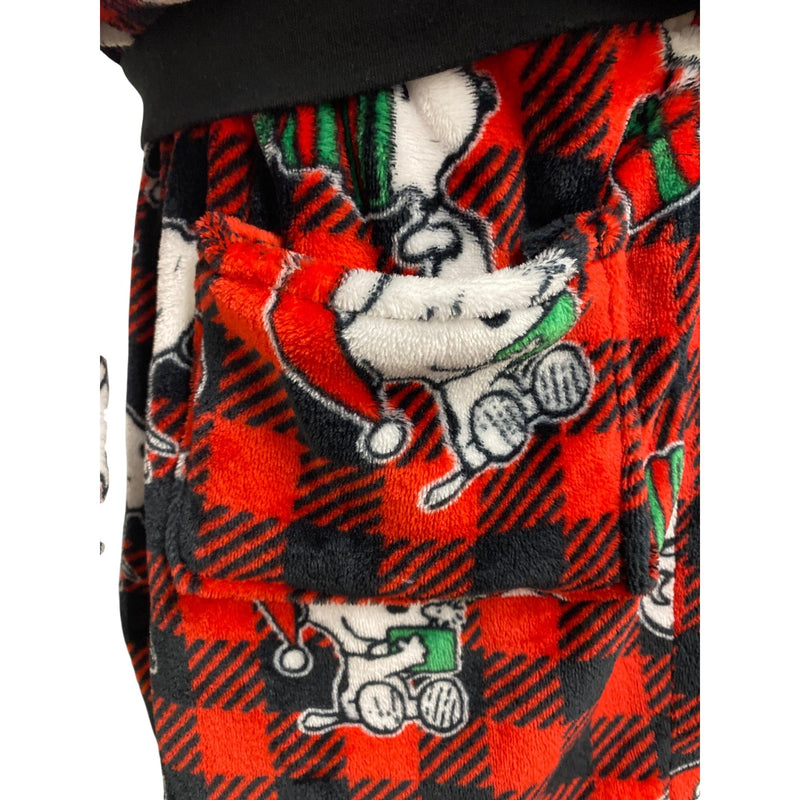 LUXBOHEME Handmade Munki Munki Peanuts Snoopy 2-Piece Upcycled Hoodie Skirt Set Red Black Plaid, Fundraiser for Sustainable Fashion Program