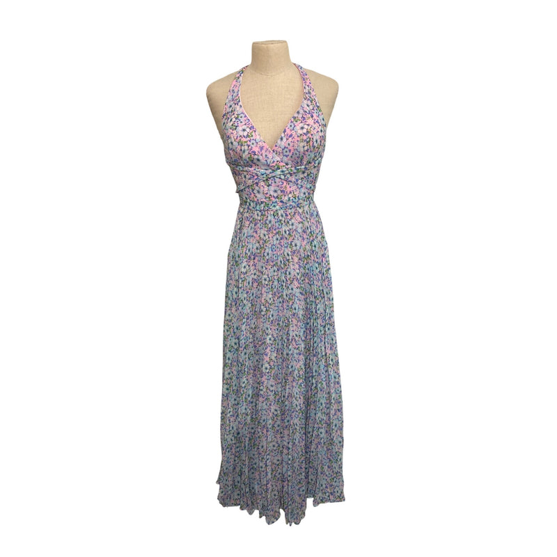 Lavender By Lively Floral Pleated Halter Dress Size 4 Maxi Full Dress