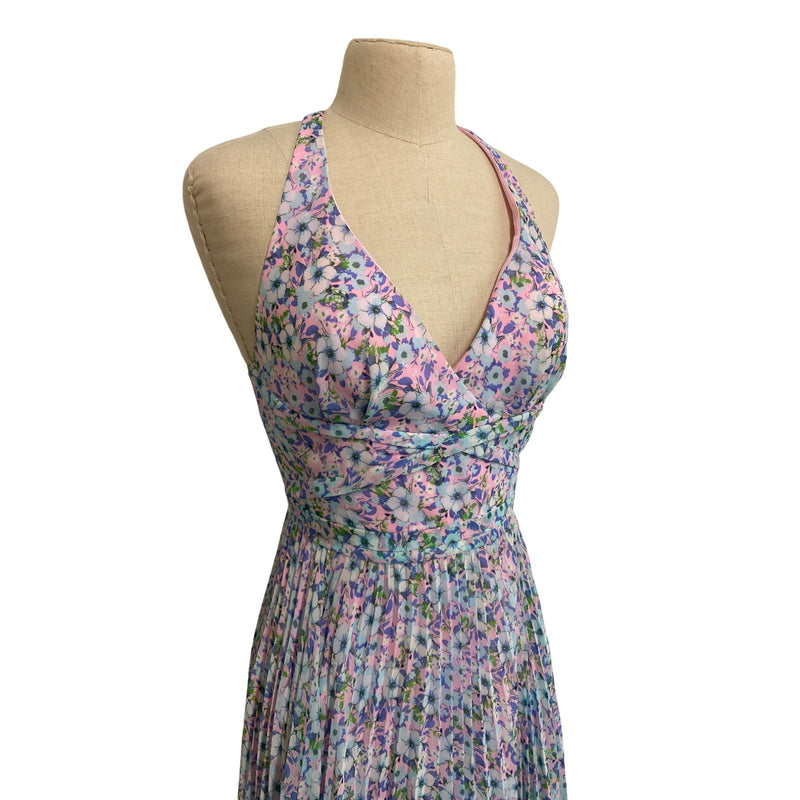 Lavender By Lively Floral Pleated Halter Dress Size 4 Maxi Full Dress