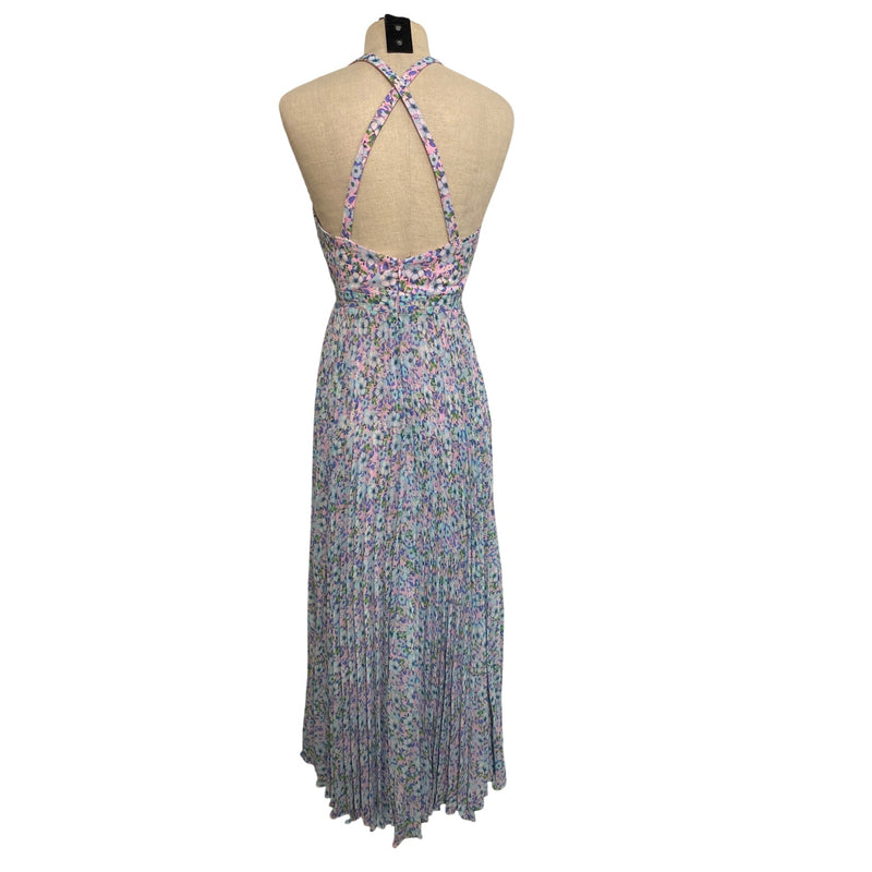 Lavender By Lively Floral Pleated Halter Dress Size 4 Maxi Full Dress