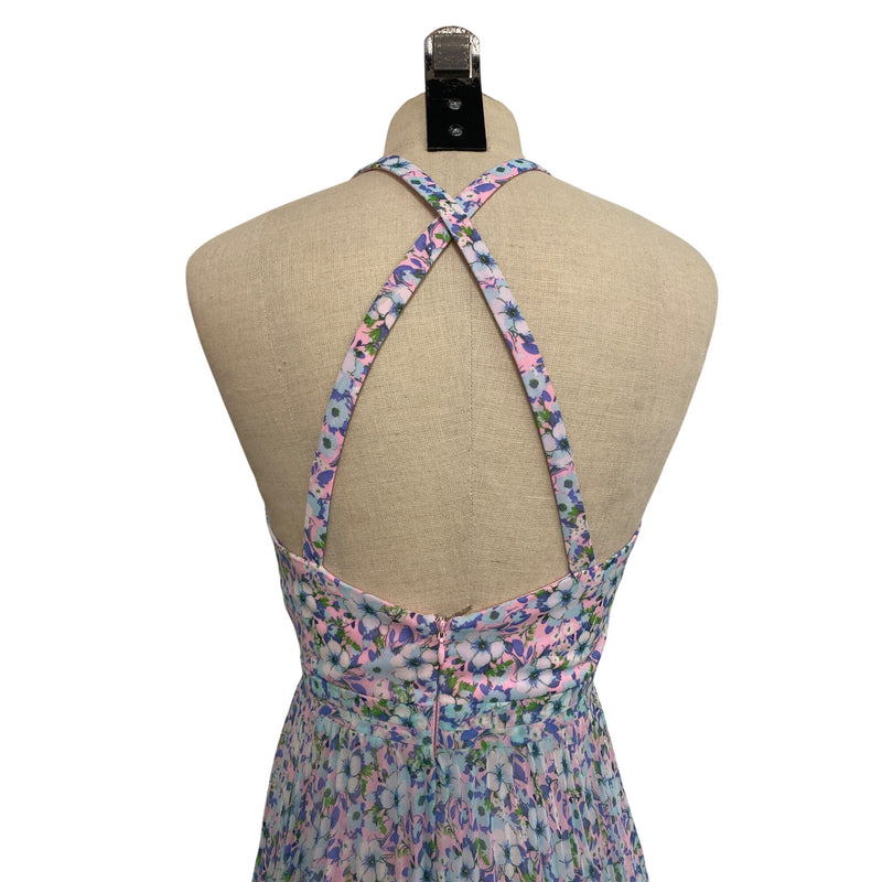 Lavender By Lively Floral Pleated Halter Dress Size 4 Maxi Full Dress