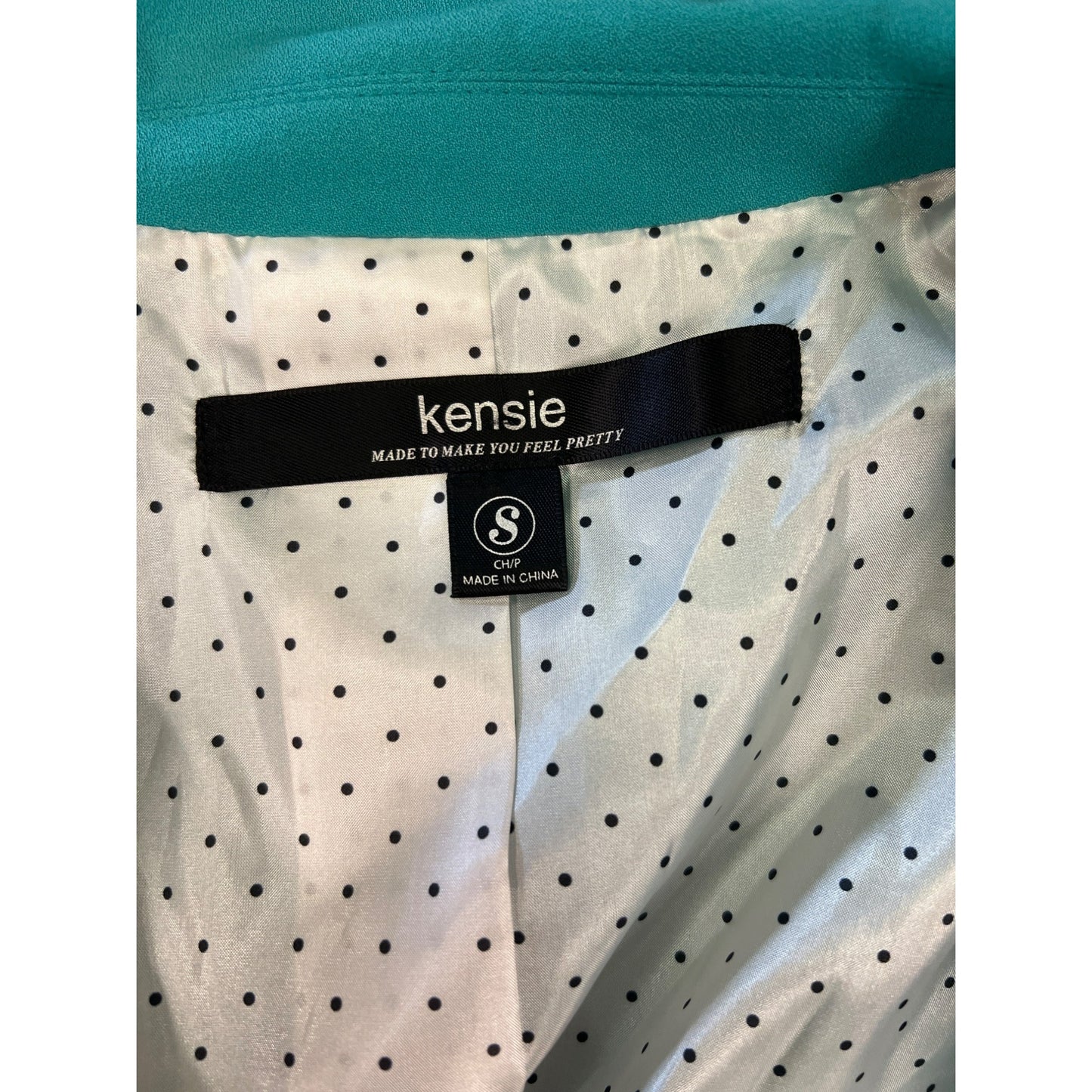 Kensie Teal Blazer Jacket With Polka Dot Lining Cute Girlie Fun Top Made to Make You Feel Pretty