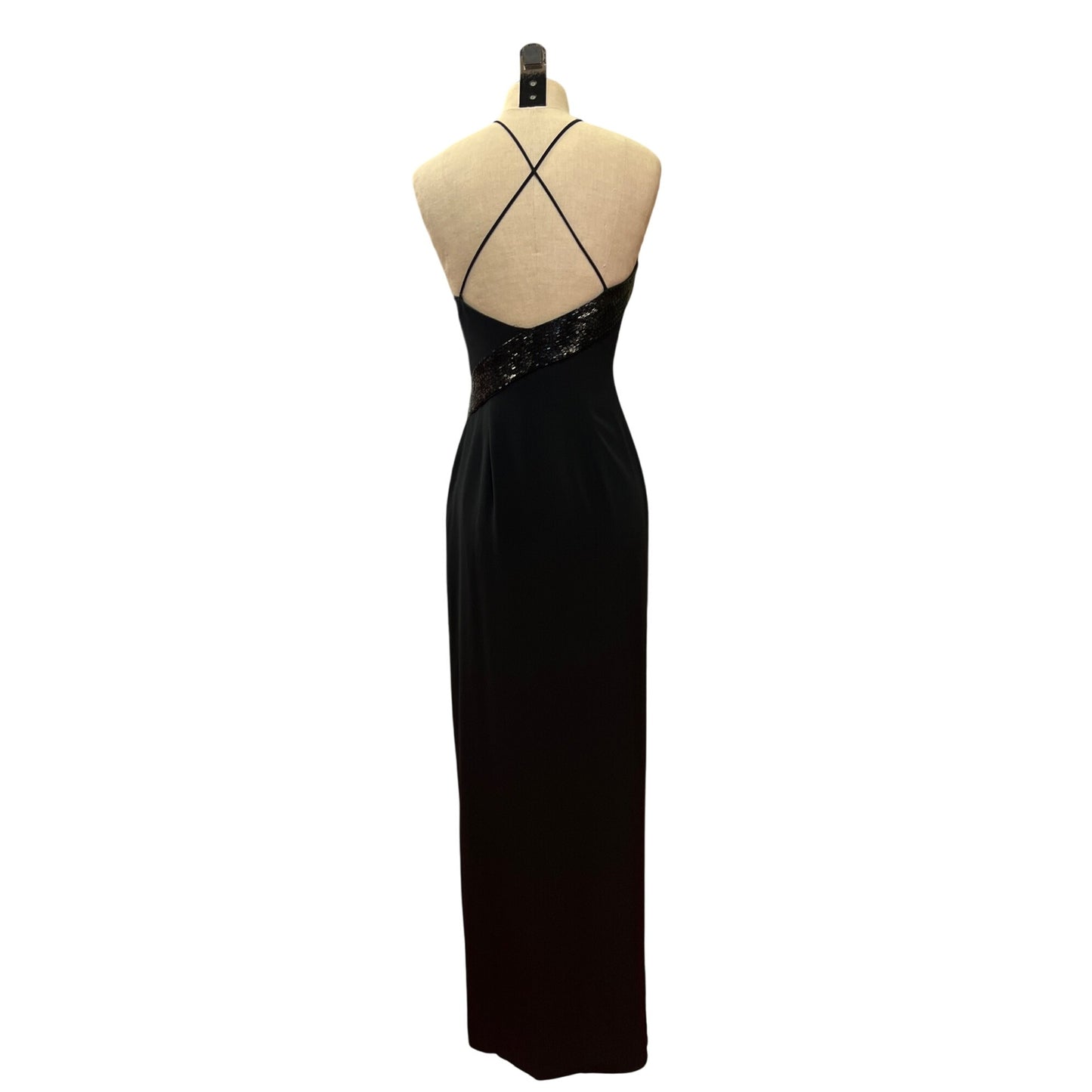 Vintage Niteline Elegant Black Sleeveless Evening Gown With Beaded Side Fringe Slit Design Homecoming Prom Formal Bridal Dress