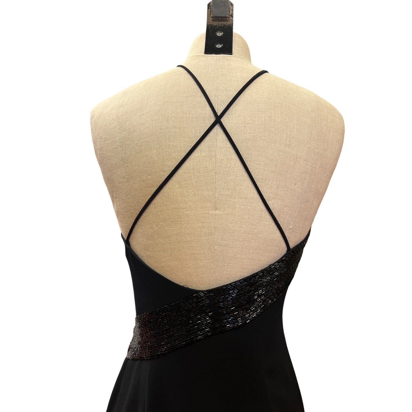 Vintage Niteline Elegant Black Sleeveless Evening Gown With Beaded Side Fringe Slit Design Homecoming Prom Formal Bridal Dress