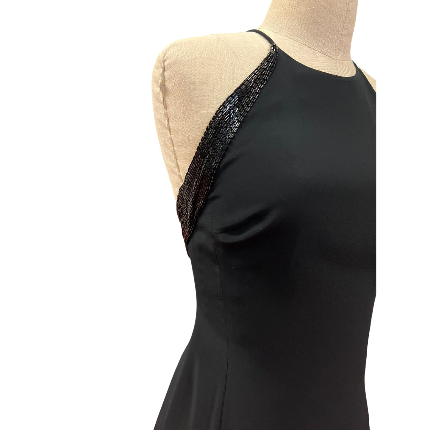 Vintage Niteline Elegant Black Sleeveless Evening Gown With Beaded Side Fringe Slit Design Homecoming Prom Formal Bridal Dress