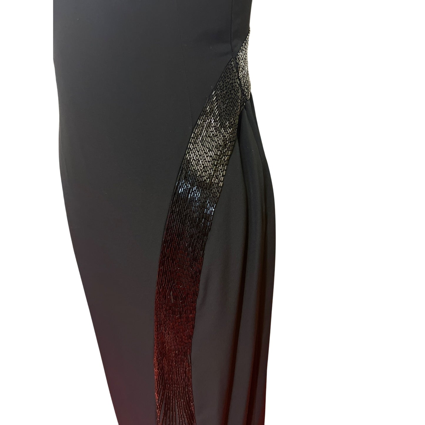 Vintage Niteline Elegant Black Sleeveless Evening Gown With Beaded Side Fringe Slit Design Homecoming Prom Formal Bridal Dress