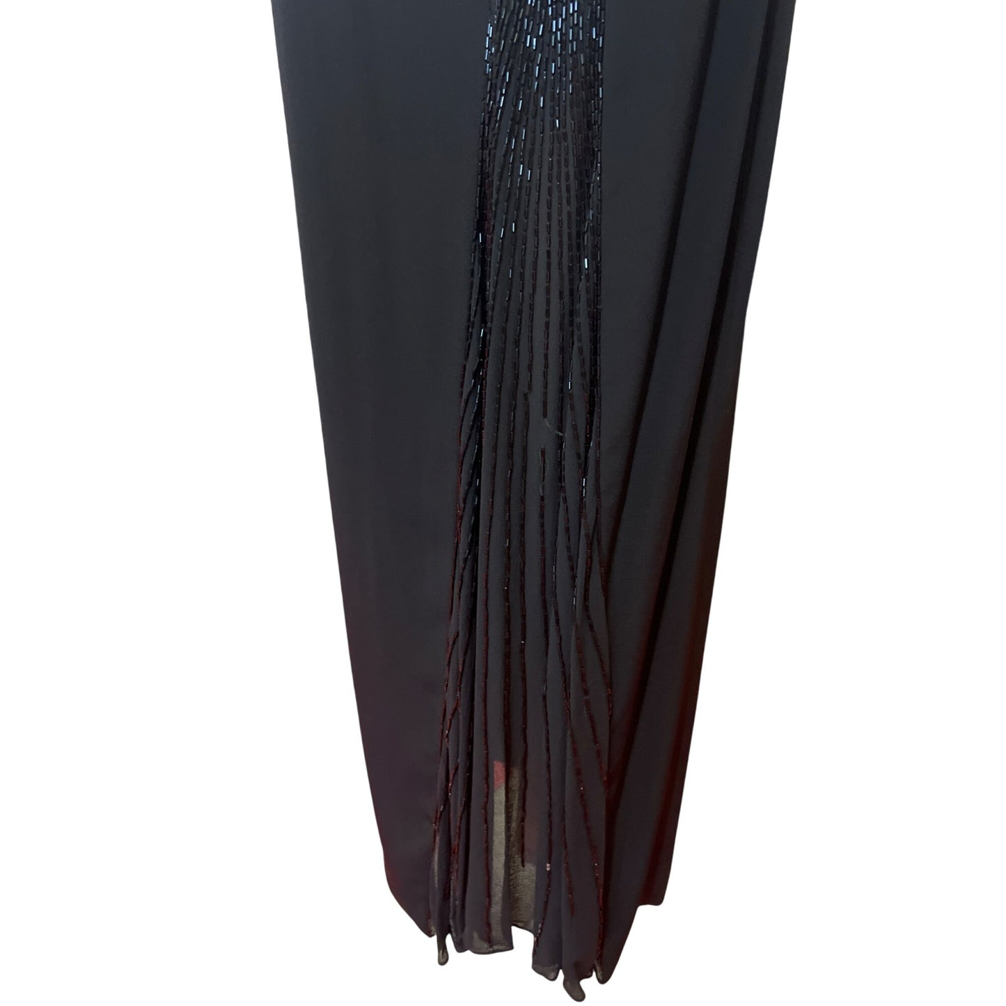 Vintage Niteline Elegant Black Sleeveless Evening Gown With Beaded Side Fringe Slit Design Homecoming Prom Formal Bridal Dress