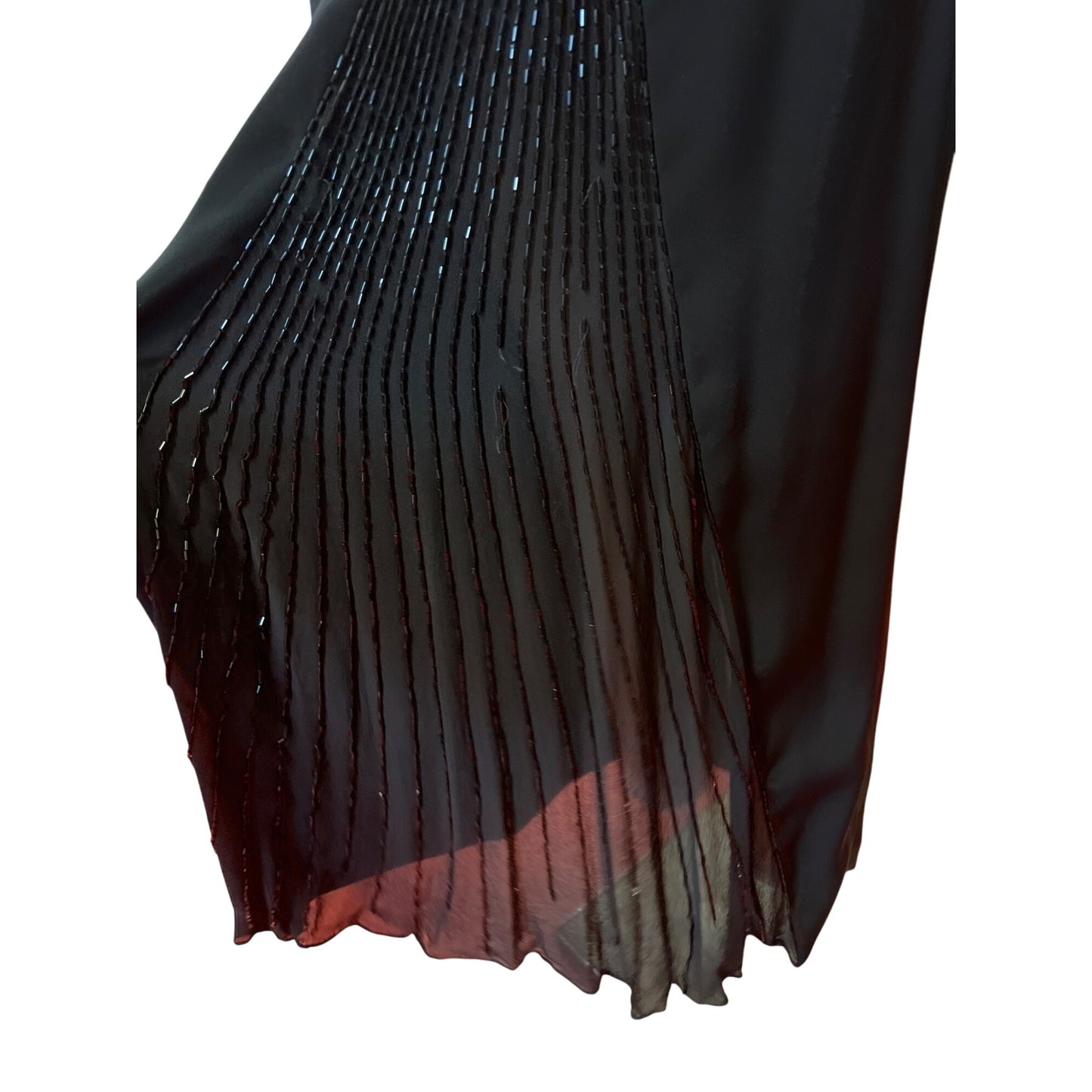 Vintage Niteline Elegant Black Sleeveless Evening Gown With Beaded Side Fringe Slit Design Homecoming Prom Formal Bridal Dress