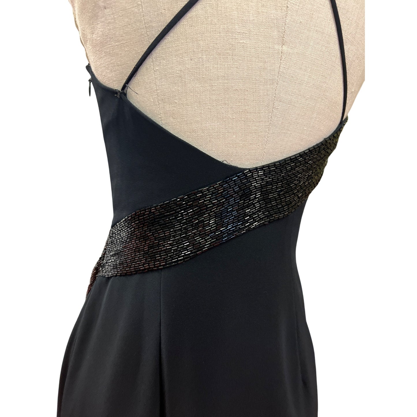 Vintage Niteline Elegant Black Sleeveless Evening Gown With Beaded Side Fringe Slit Design Homecoming Prom Formal Bridal Dress