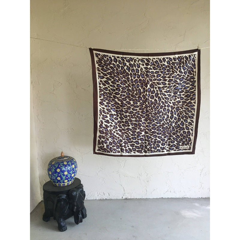 Vintage St. Ramon Se Leopard Print Silk Scarf 26" Square Brown & Purple Hand-Rolled Hem
