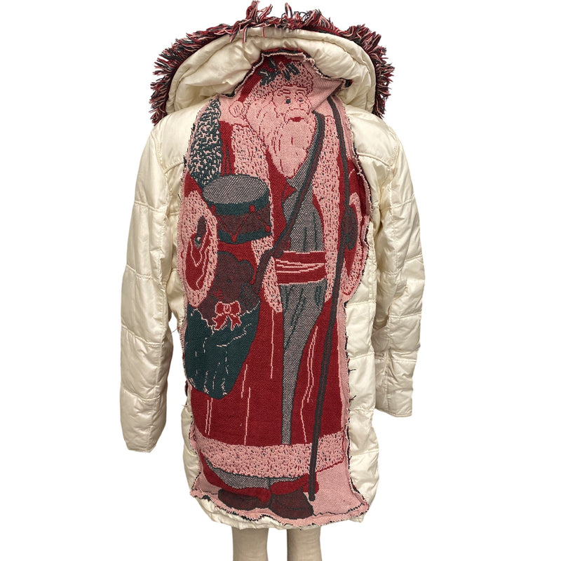 LUXBOHEME Upcycled XTREME Tek Avenue Outerwear System Handmade Whimsical Warm Coat With Woven Blanket Appliqués Fringe Details, Fundraiser