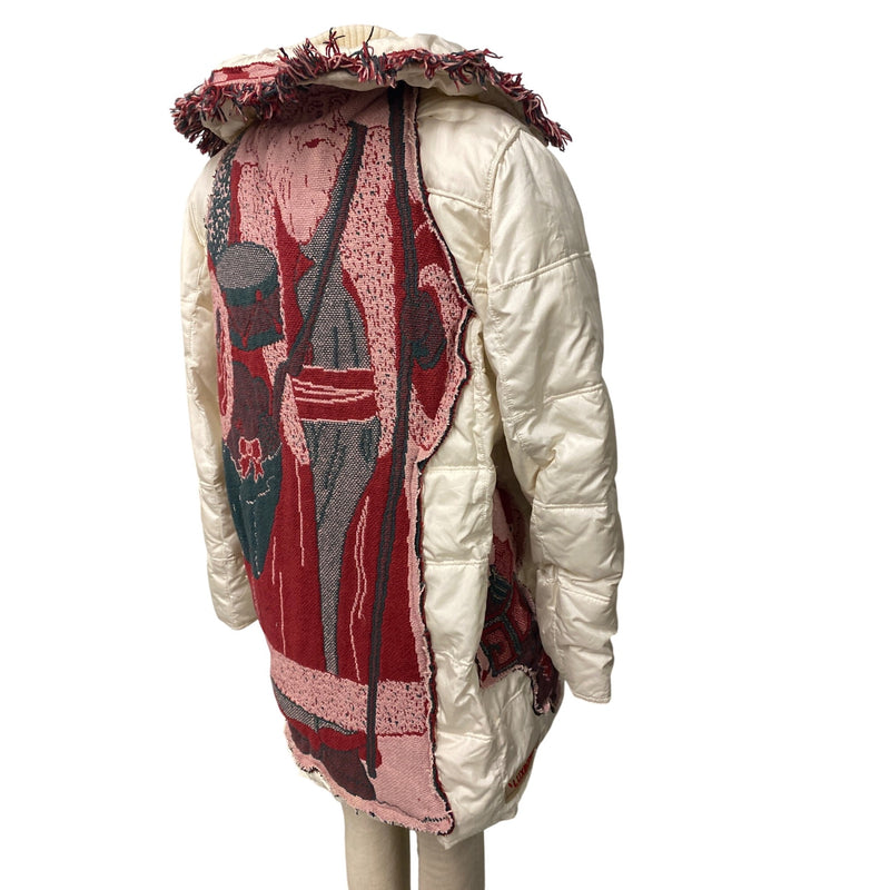 LUXBOHEME Upcycled XTREME Tek Avenue Outerwear System Handmade Whimsical Warm Coat With Woven Blanket Appliqués Fringe Details, Fundraiser