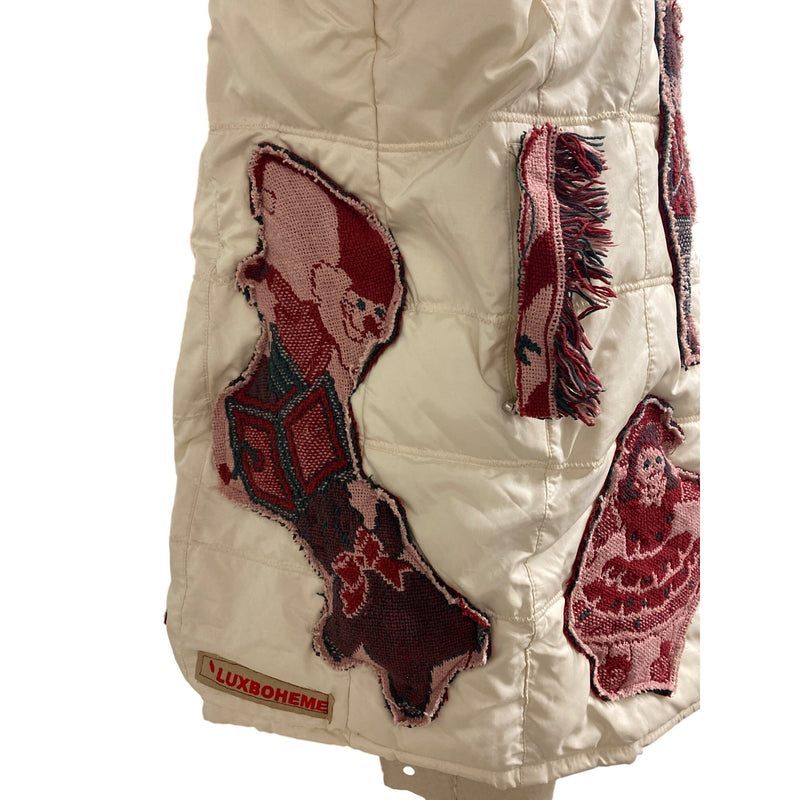 LUXBOHEME Upcycled XTREME Tek Avenue Outerwear System Handmade Whimsical Warm Coat With Woven Blanket Appliqués Fringe Details, Fundraiser