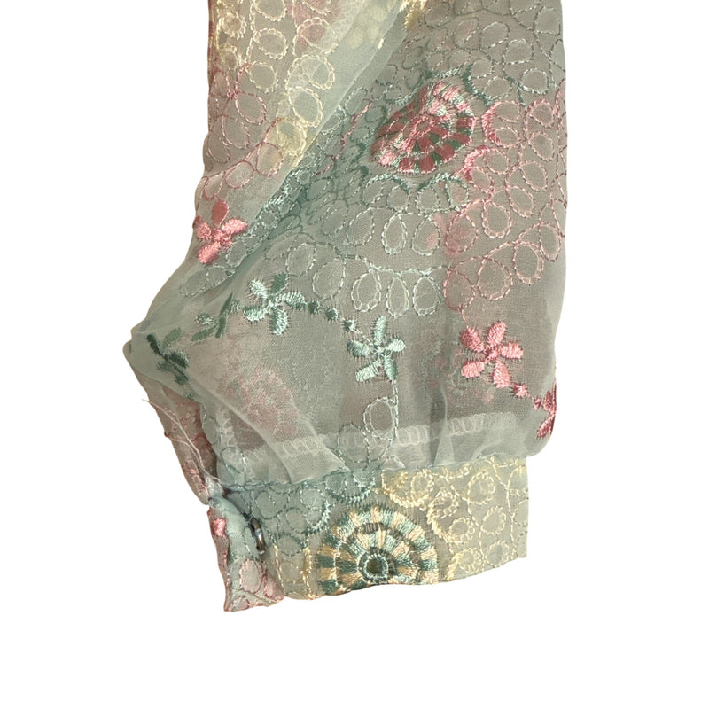 Vintage Pastel Floral Embroidered Sheer Long Sleeve Midi Dress Boho Style, Fundraiser for Sustainable Fashion Education Program