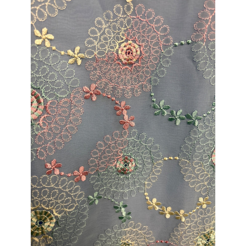 Vintage Pastel Floral Embroidered Sheer Long Sleeve Midi Dress Boho Style, Fundraiser for Sustainable Fashion Education Program