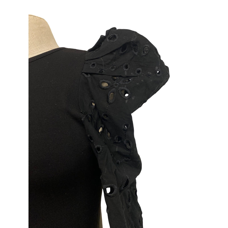 Zara Black Puff Sleeve Cropped Top With Eyelet Detail S