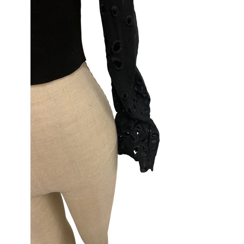 Zara Black Puff Sleeve Cropped Top With Eyelet Detail S