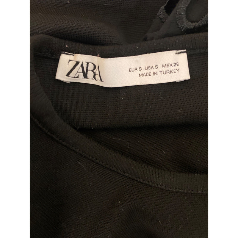 Zara Black Puff Sleeve Cropped Top With Eyelet Detail S