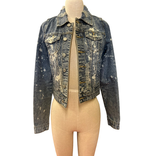 Thread & Supply Distressed Denim Jacket M 100% Cotton Blue
