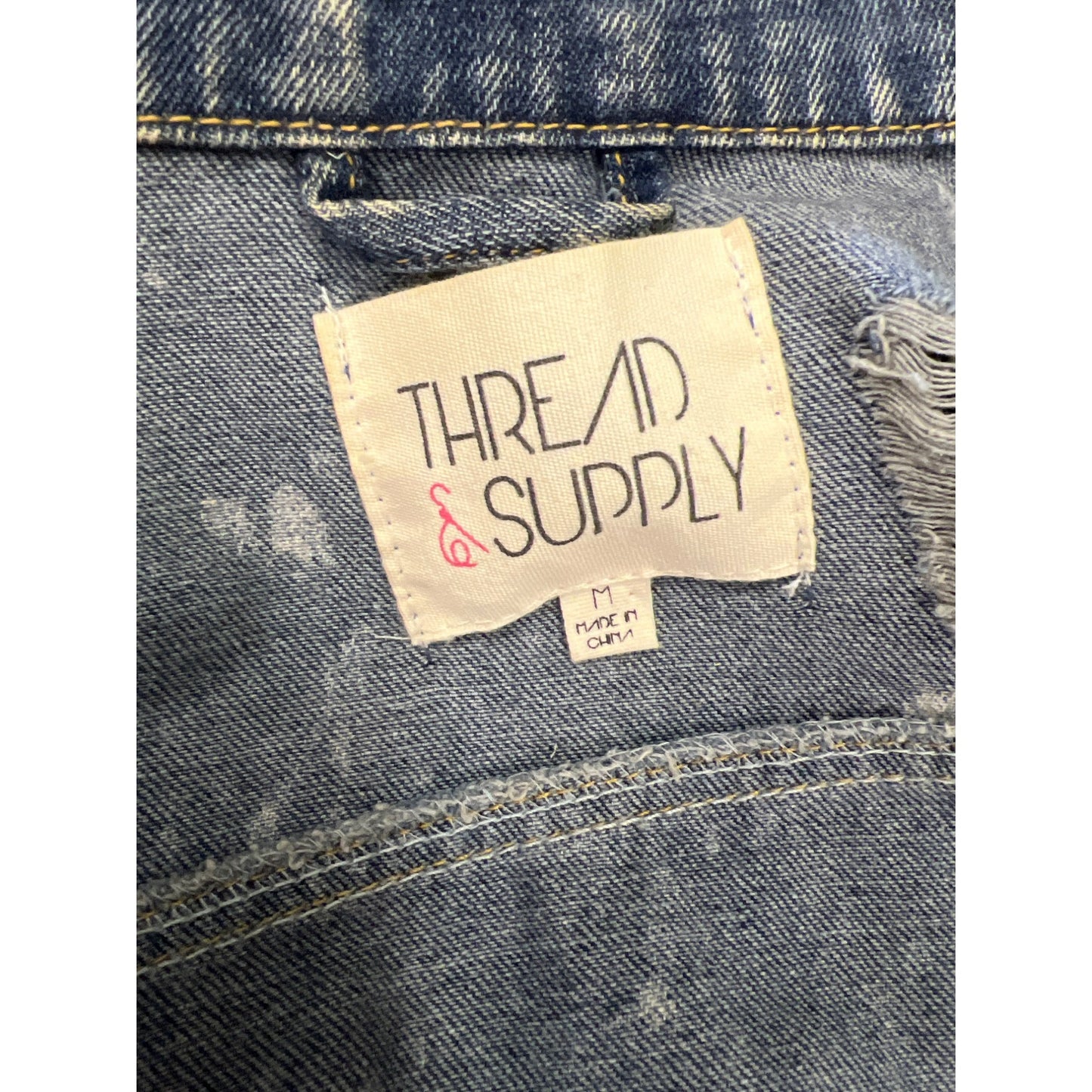 Thread & Supply Distressed Denim Jacket M 100% Cotton Blue