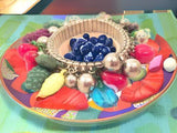 Fruit Salad Vintage Jewelry Silver Accordion Bangle Bracelet Plastic Beads