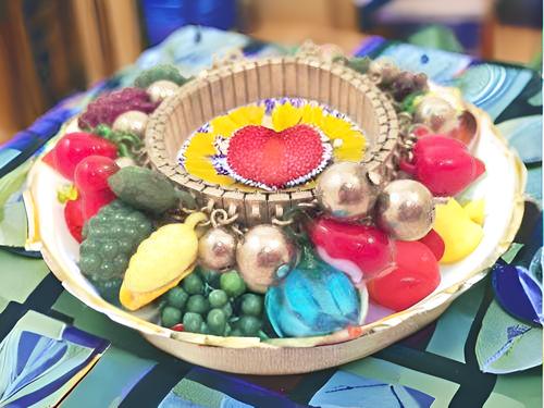 Fruit Salad Vintage Jewelry Silver Accordion Bangle Bracelet Plastic Beads