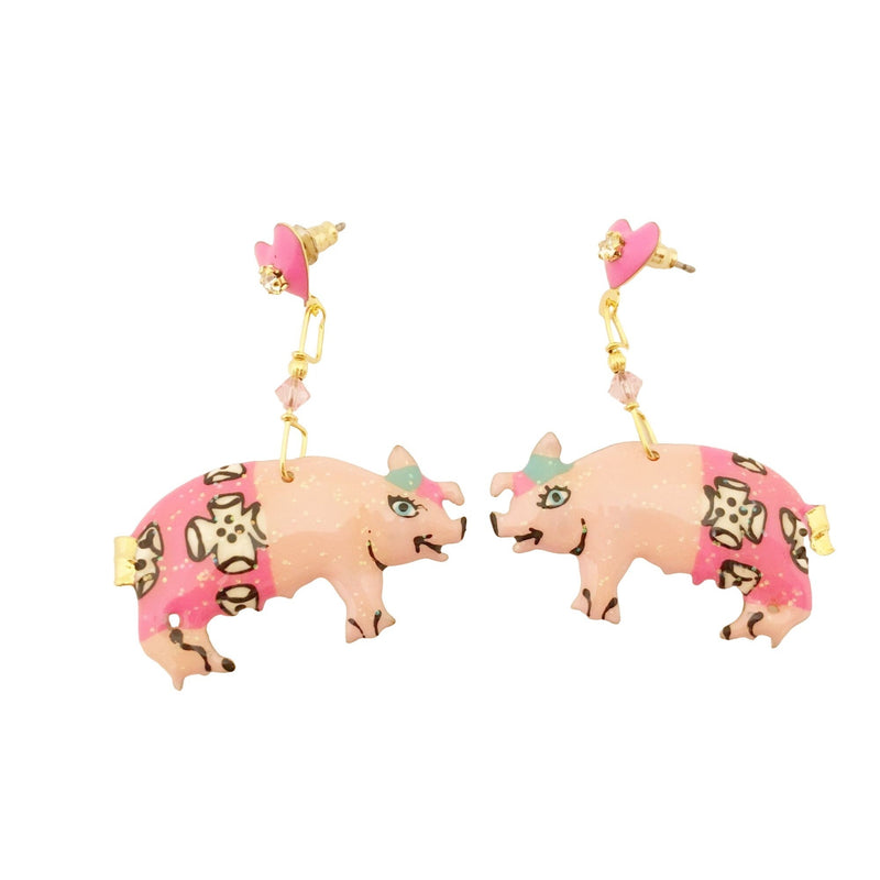 Lunch at the Ritz Earrings Pink Pigs Whimsical Jewelry