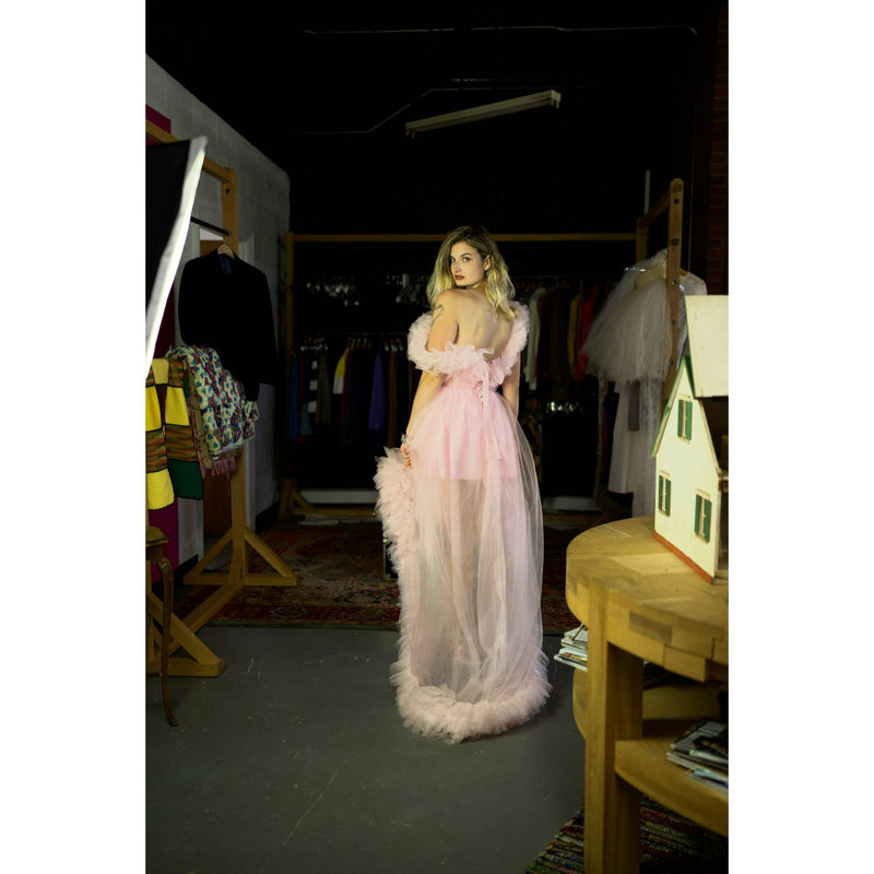 Incredible Oh So Darling Ruffled Tulle High-Low Dress With Train In Soft Pink