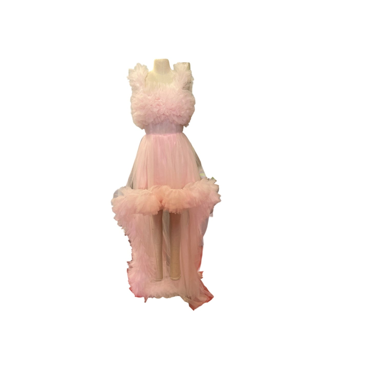 Incredible Oh So Darling Ruffled Tulle High-Low Dress With Train In Soft Pink