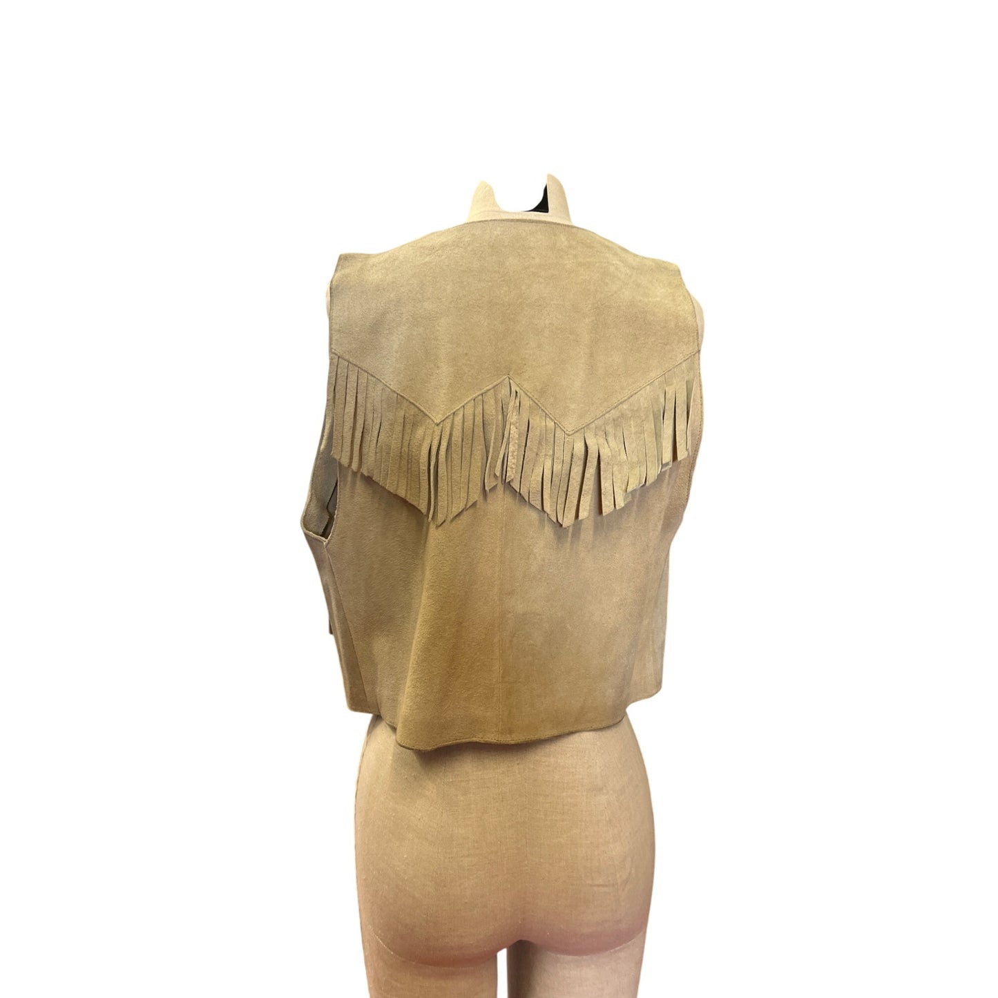 Vintage Authentic Made in The Shade Garment Tan Suede Fringe Western Leather Vest Cool Country Cowboy Wild West