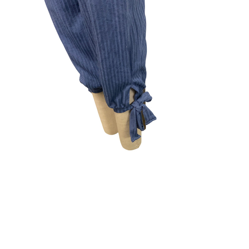 Womens Blue Striped Sleeveless Jumpsuit With Tie Hem & V-Neckline