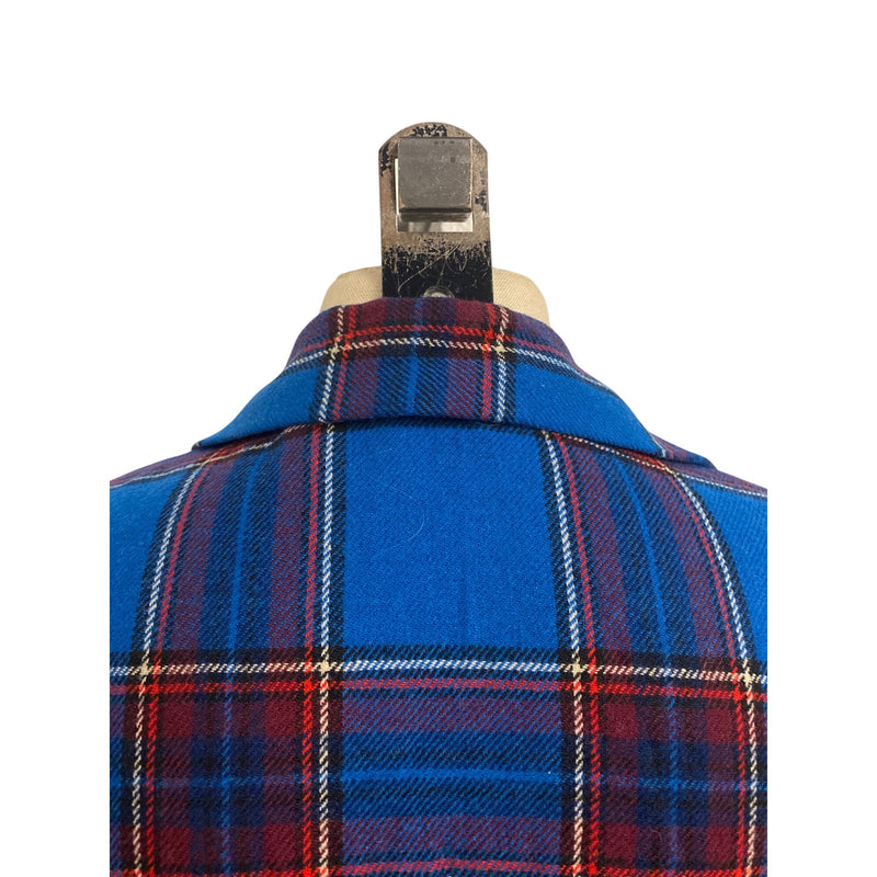 Vintage Handmade Blue and Red Plaid Button-Up Oversized Shirt Dress With Pockets 3/4 Sleeves