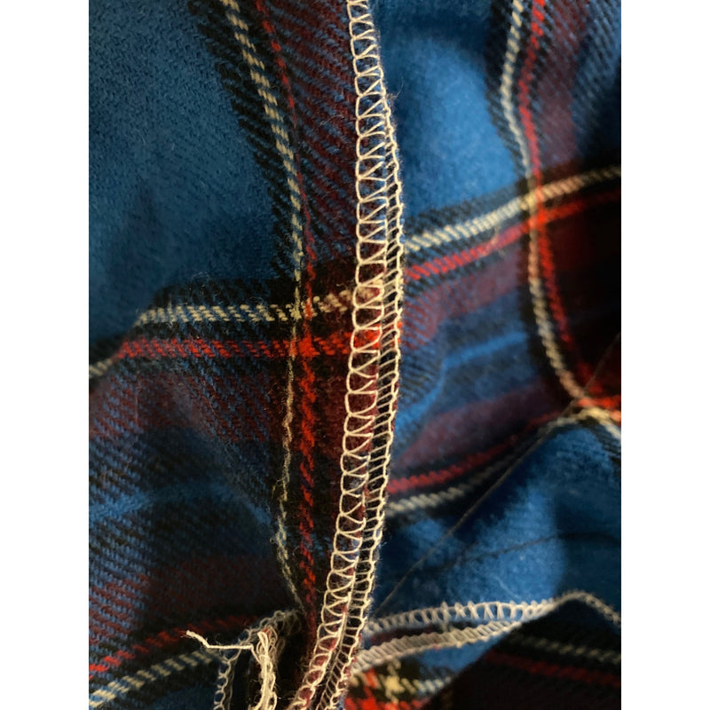 Vintage Handmade Blue and Red Plaid Button-Up Oversized Shirt Dress With Pockets 3/4 Sleeves