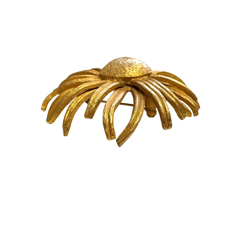 Vintage 60s MCM Brushed Matte Gold-Tone Sunflower Brooch Sculptural Dimensional Petals 3" Diameter Fundraiser Supports Sustainable Fashion
