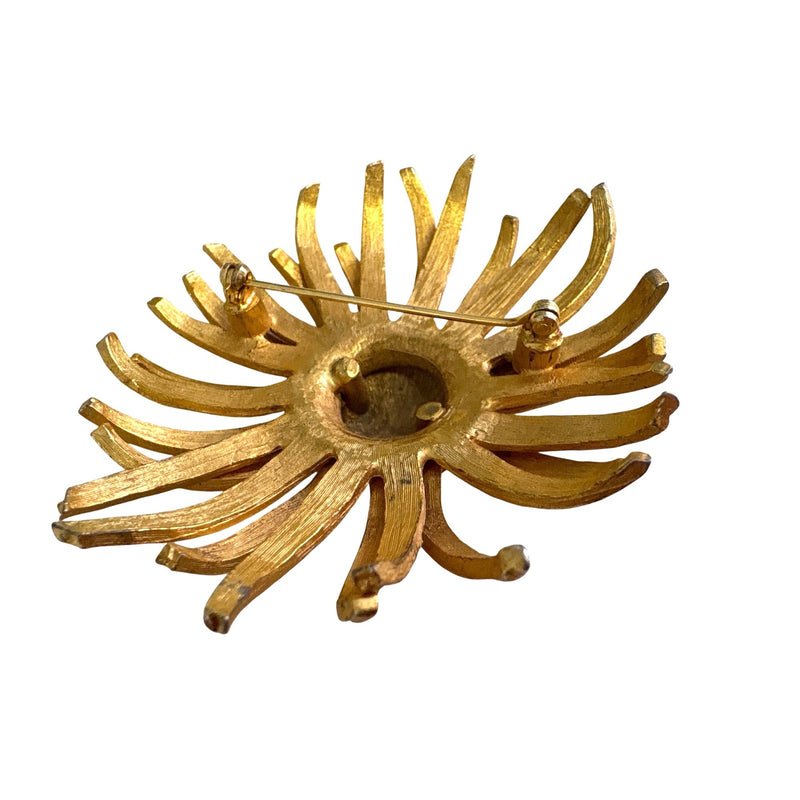 Vintage 60s MCM Brushed Matte Gold-Tone Sunflower Brooch Sculptural Dimensional Petals 3" Diameter Fundraiser Supports Sustainable Fashion