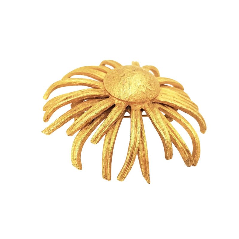 Vintage 60s MCM Brushed Matte Gold-Tone Sunflower Brooch Sculptural Dimensional Petals 3" Diameter Fundraiser Supports Sustainable Fashion