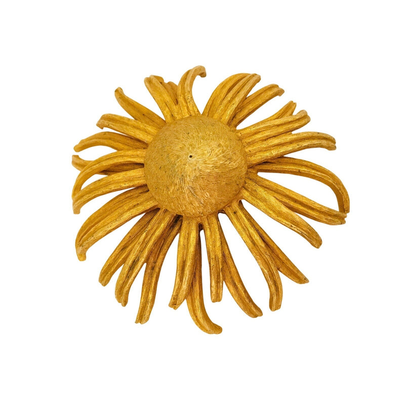 Vintage 60s MCM Brushed Matte Gold-Tone Sunflower Brooch Sculptural Dimensional Petals 3" Diameter Fundraiser Supports Sustainable Fashion