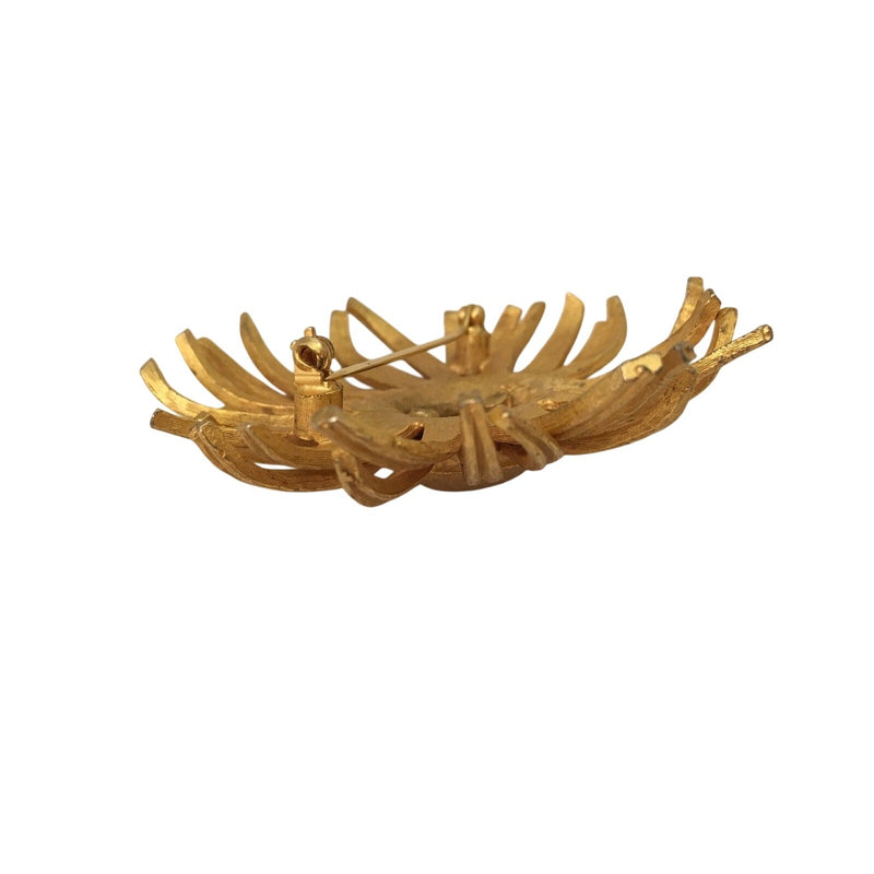 Vintage 60s MCM Brushed Matte Gold-Tone Sunflower Brooch Sculptural Dimensional Petals 3" Diameter Fundraiser Supports Sustainable Fashion