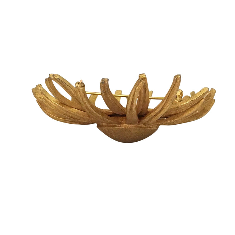 Vintage 60s MCM Brushed Matte Gold-Tone Sunflower Brooch Sculptural Dimensional Petals 3" Diameter Fundraiser Supports Sustainable Fashion