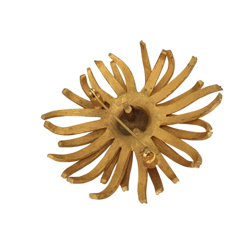 Vintage 60s MCM Brushed Matte Gold-Tone Sunflower Brooch Sculptural Dimensional Petals 3" Diameter Fundraiser Supports Sustainable Fashion