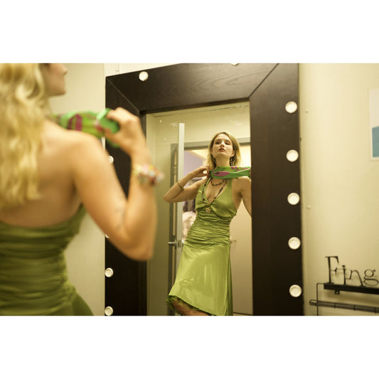 Ruby Rox Lime Green Satin Halter Dress With Brooch Detail