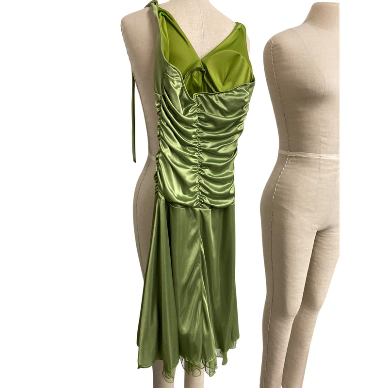 Ruby Rox Lime Green Satin Halter Dress With Brooch Detail